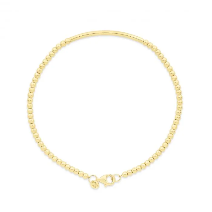 14K Yellow Gold Bead and Bar Bracelet w/Lobster Claw Lock - 7"