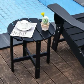 18 Inch Patio Round Side Wooden Slat End Coffee Table for Garden-Black