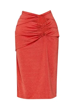 ABBY ORANGE METALLIC MIDI SKIRT