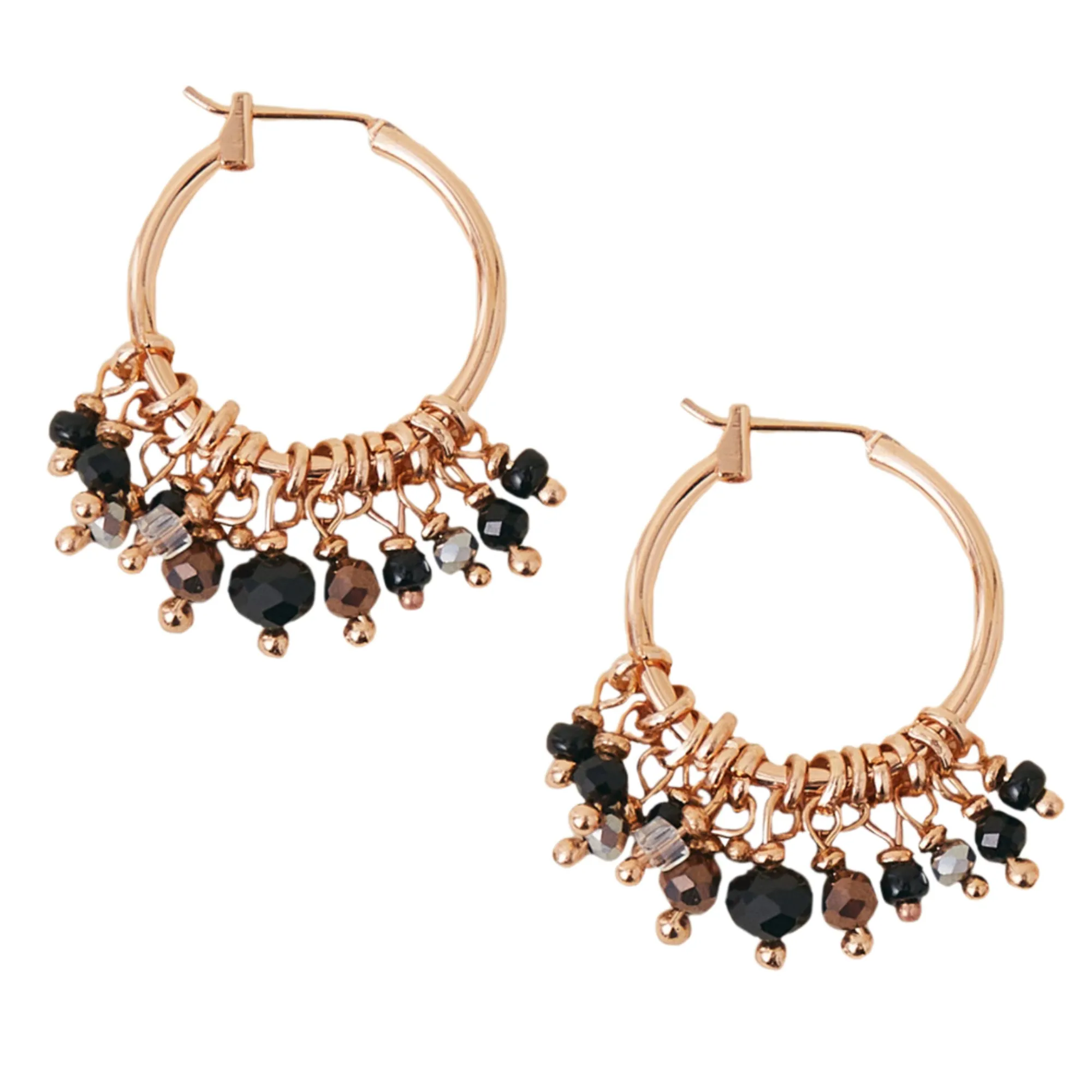 Accessorize London Women's Black Mini Bead Tassel Hoops Earrings