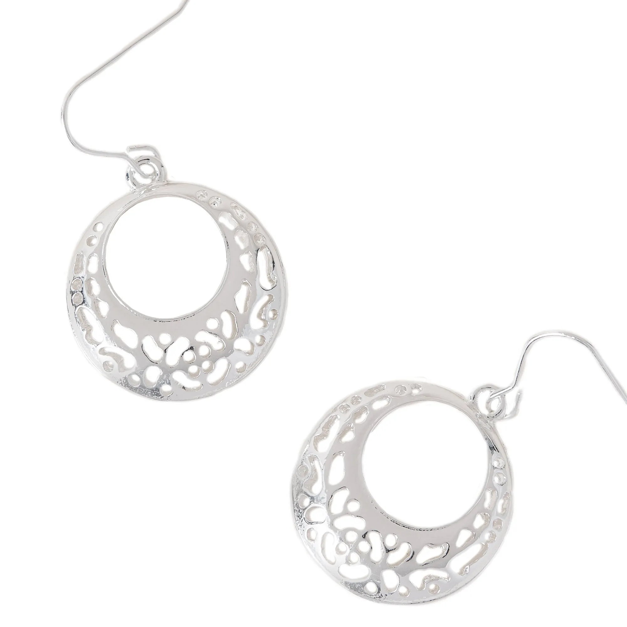 Accessorize London Women's Silver Filigree Short Drop Hoop Earring