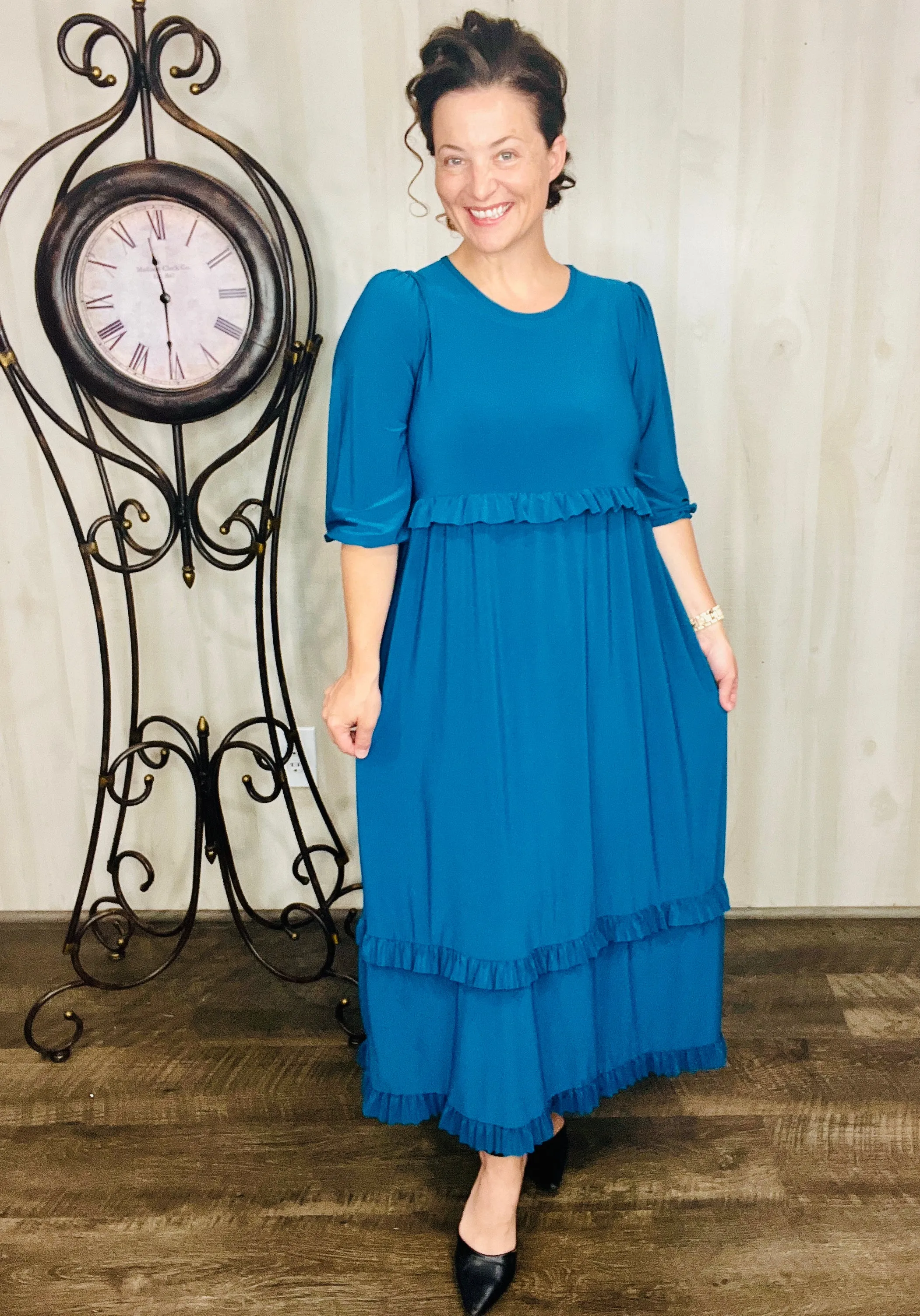 Amanda Teal Ruffle Dress