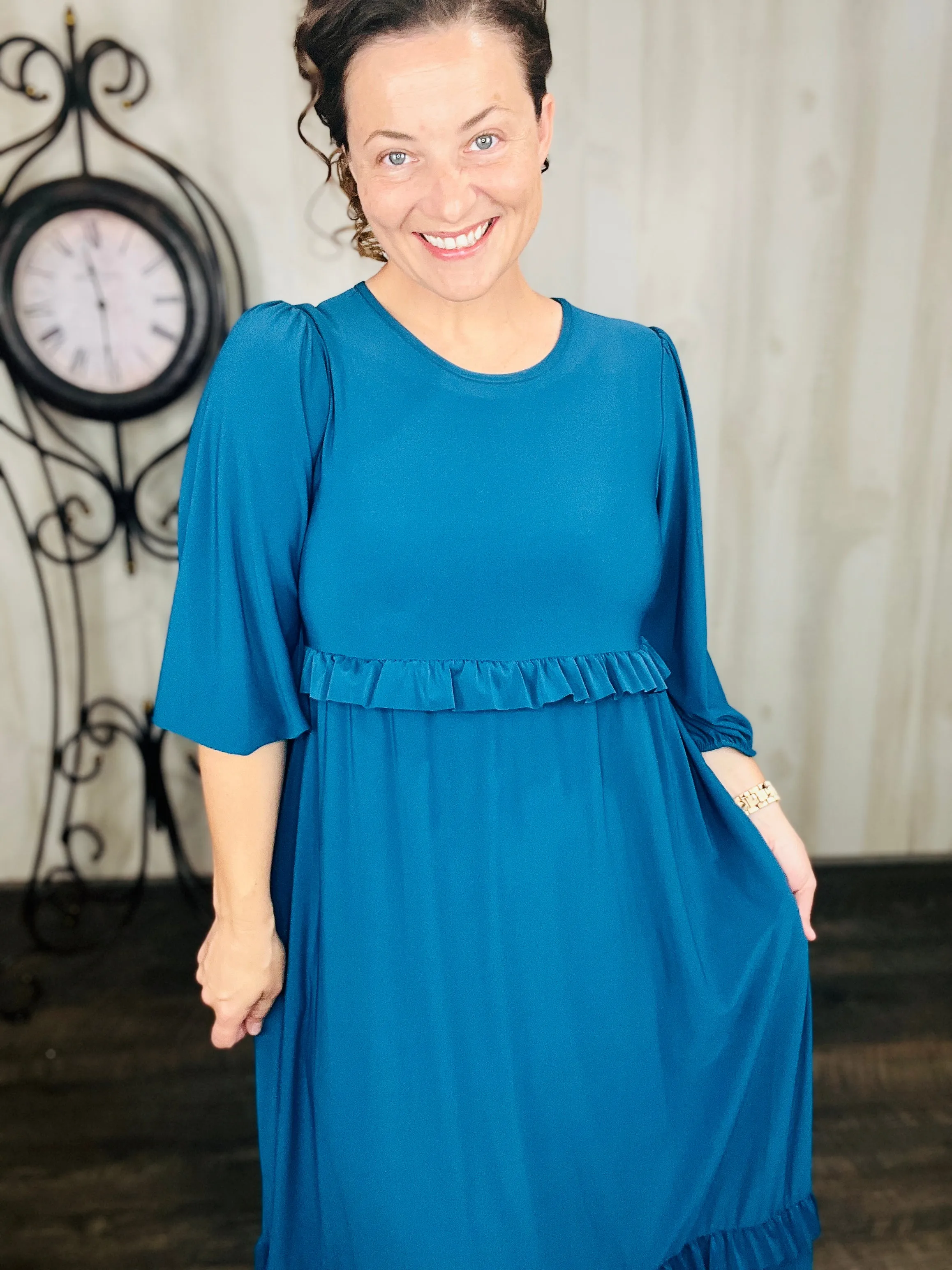 Amanda Teal Ruffle Dress