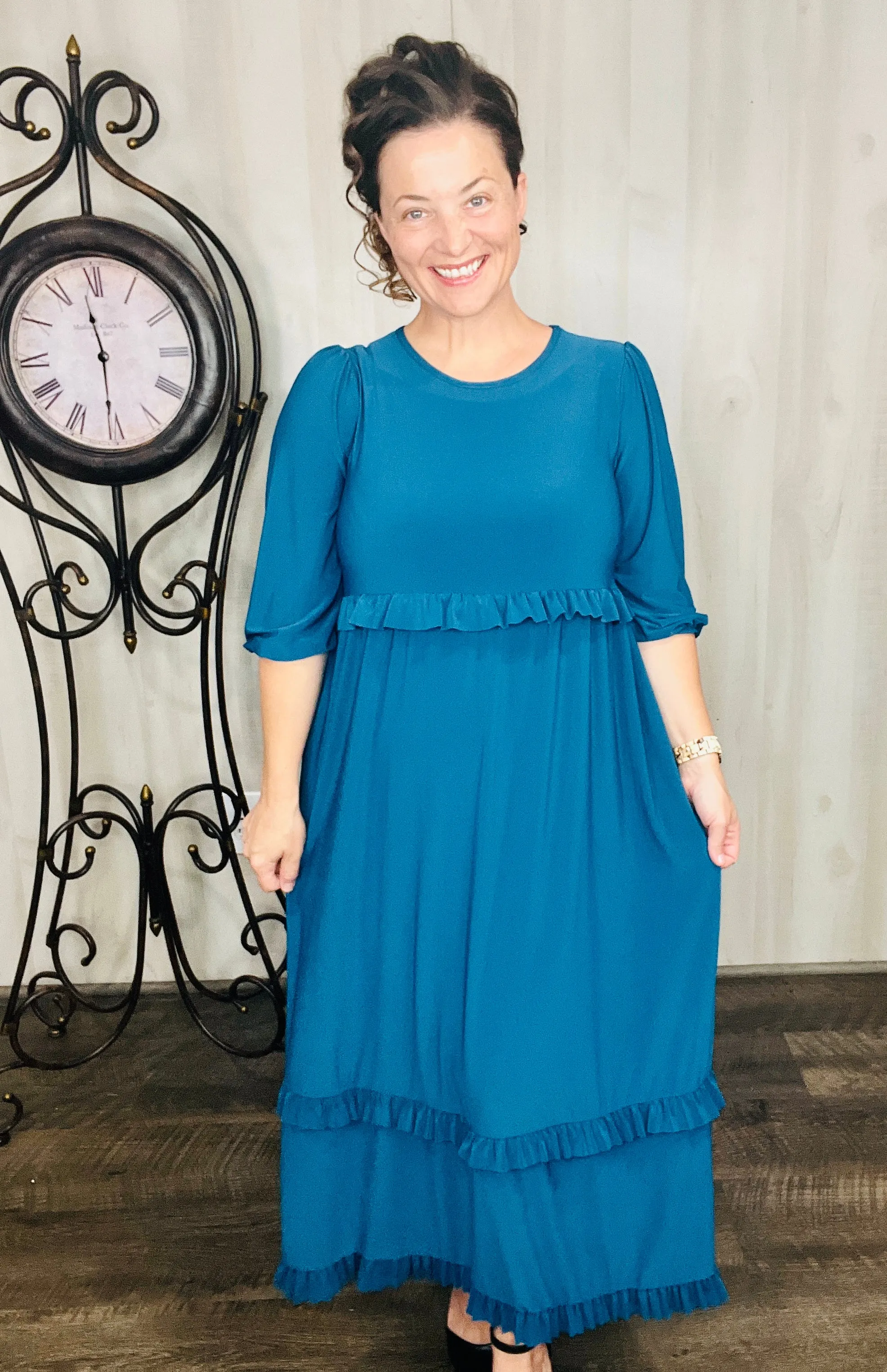 Amanda Teal Ruffle Dress