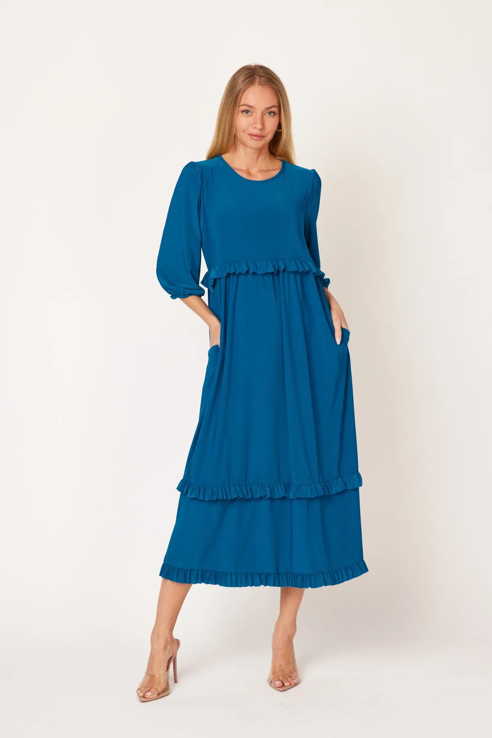 Amanda Teal Ruffle Dress