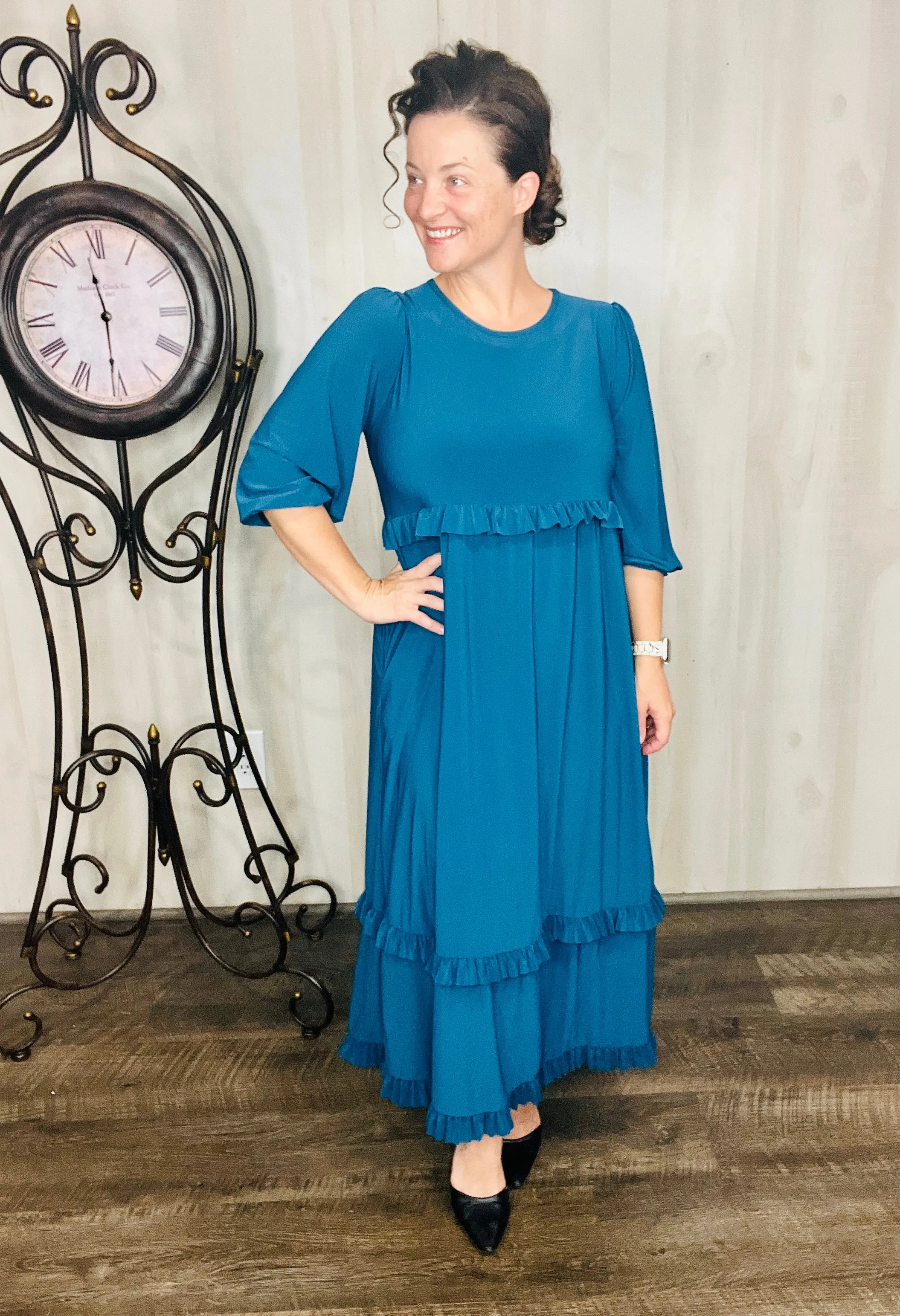 Amanda Teal Ruffle Dress