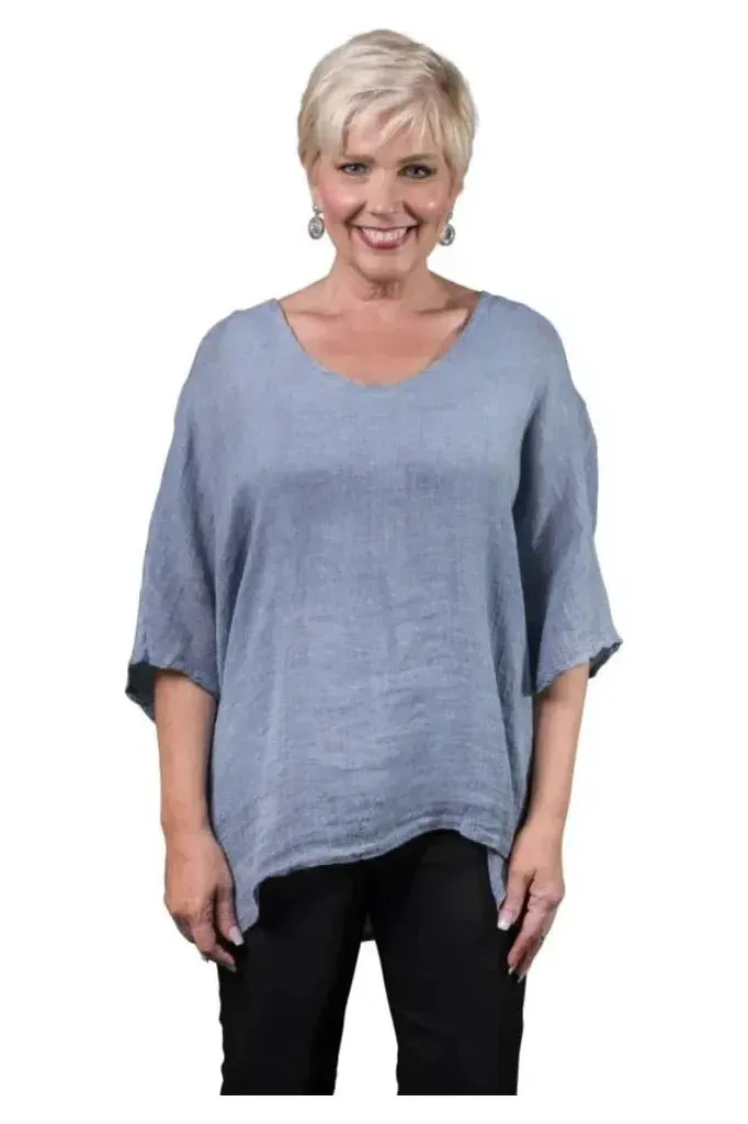 Anastasia Linen Top - Navy Enzyme