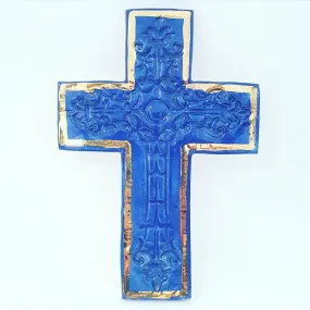 Avignon ceramic wall cross in Royal Blue and Gold