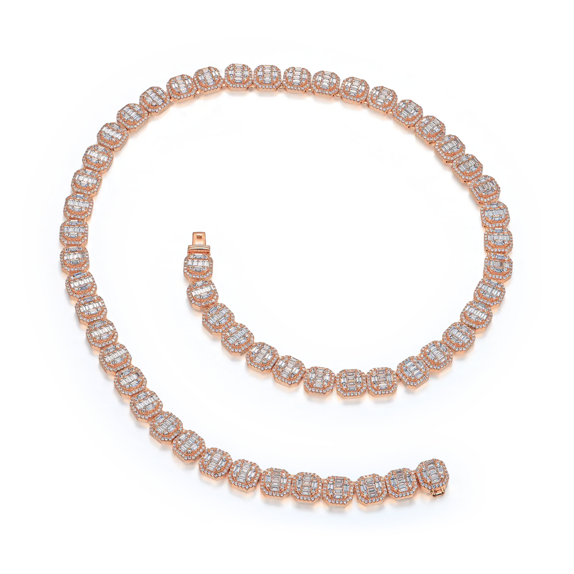 Baguette Clustered Tennis Chain - 8mm Rose Gold