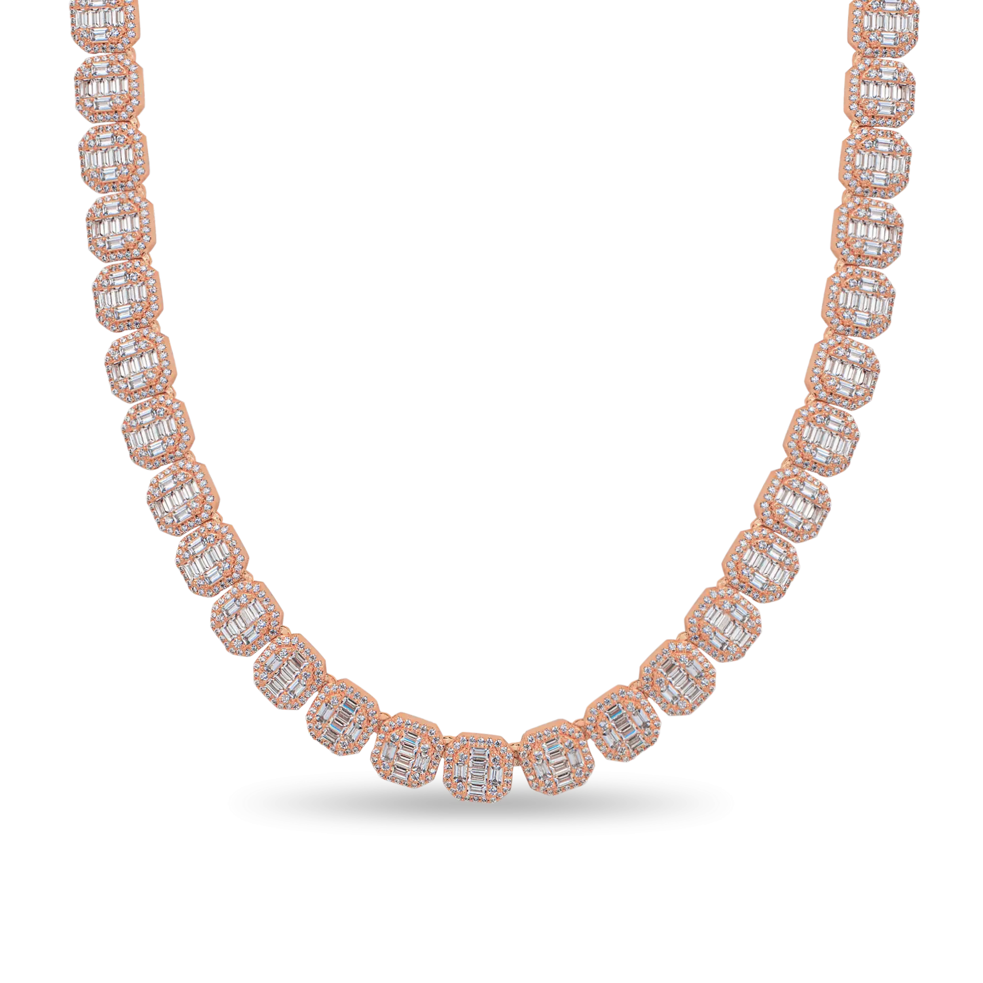 Baguette Clustered Tennis Chain - 8mm Rose Gold