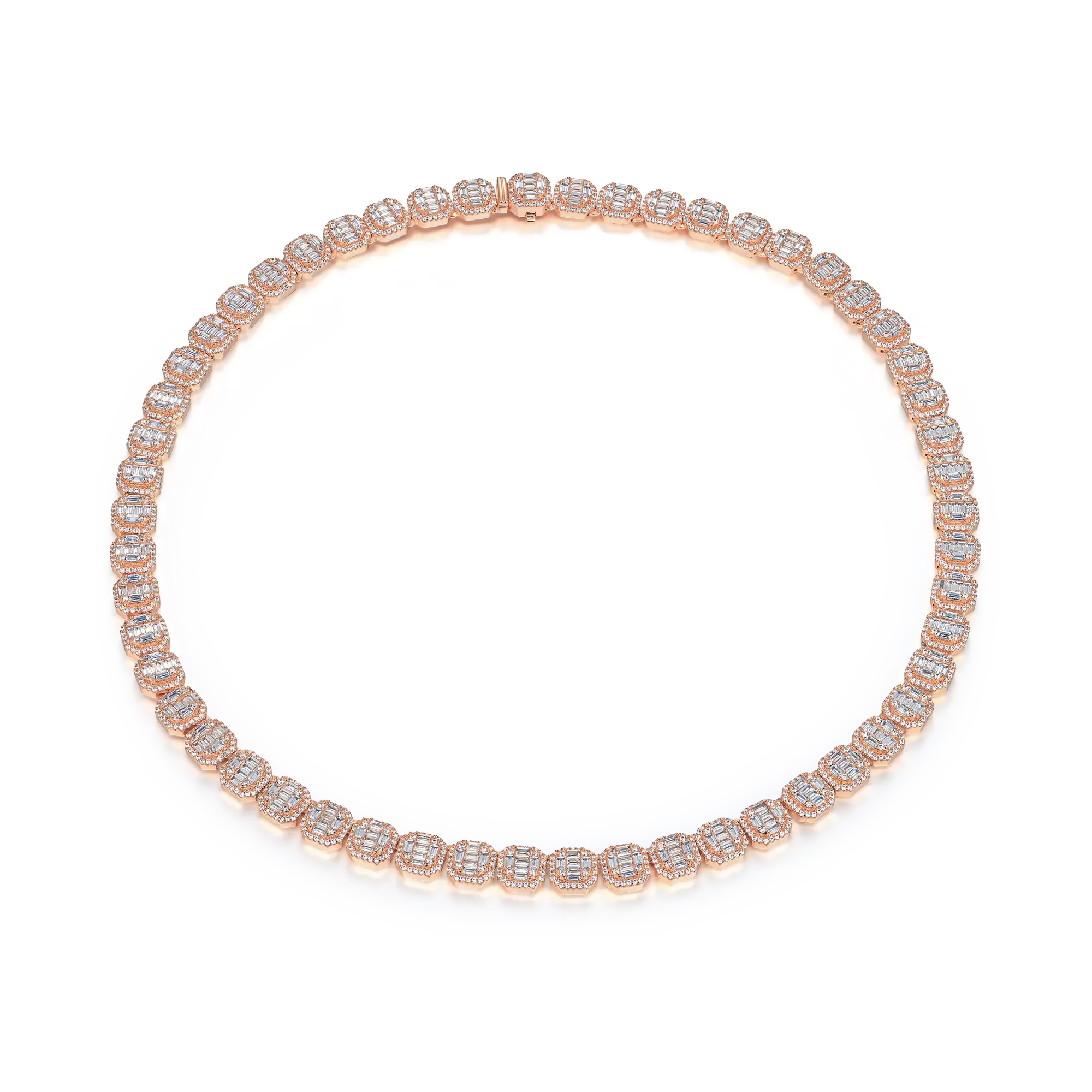 Baguette Clustered Tennis Chain - 8mm Rose Gold