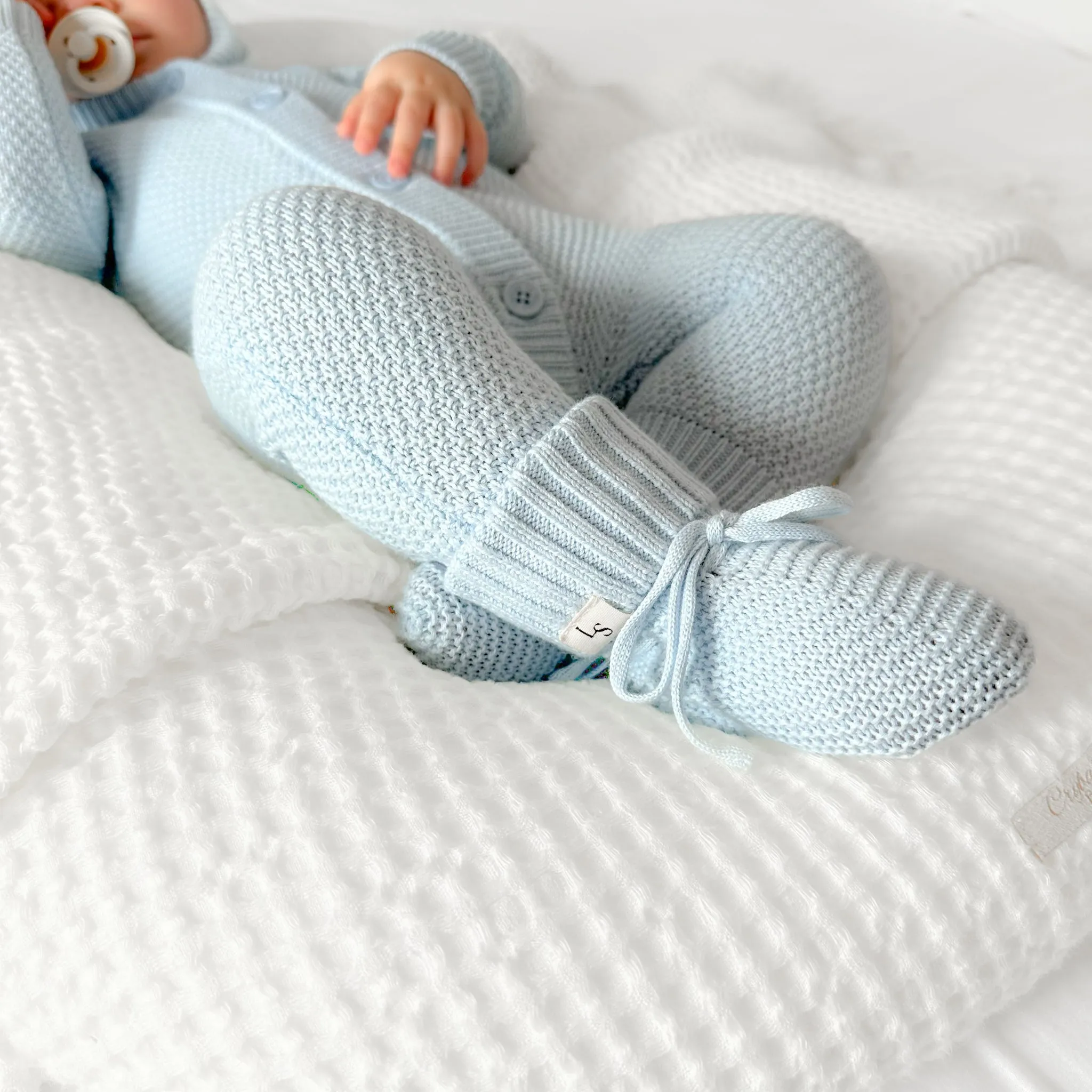 Bear Knitted Romper - Sky Blue