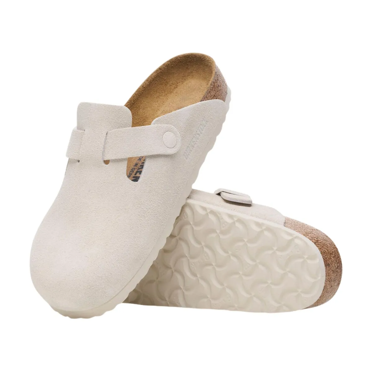 Birkenstock Women's Boston Antique White Suede Soft Footbed