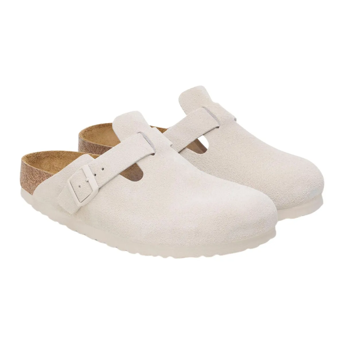 Birkenstock Women's Boston Antique White Suede Soft Footbed