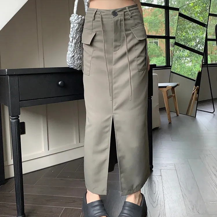 Cargo Split Long Skirt