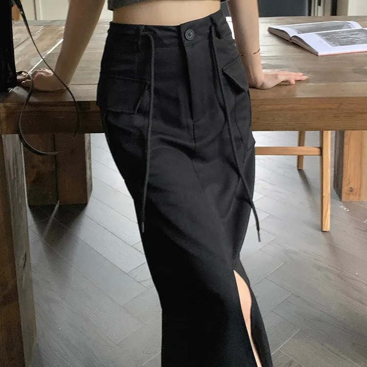 Cargo Split Long Skirt