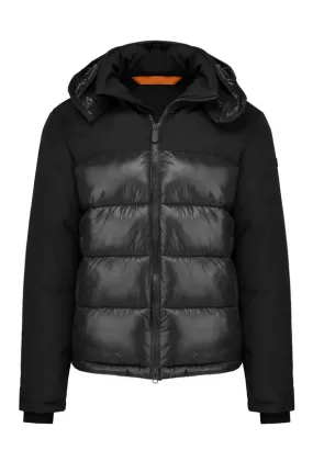 Censured short men's down jacket with hood and smooth sleeves JM C112 T HLN3 90 black