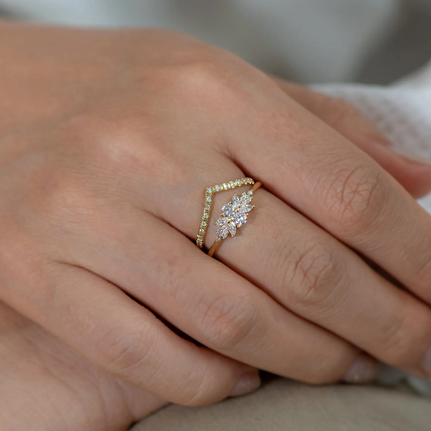 Chevron Diamond Ring - Gold Chevron Band