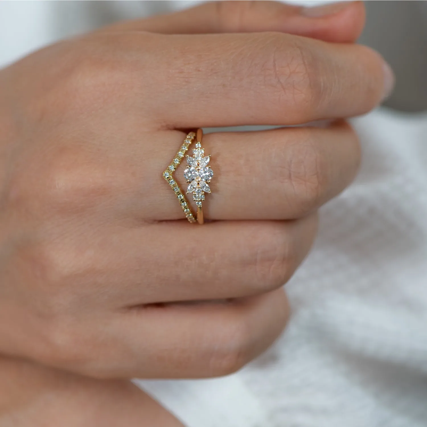 Chevron Diamond Ring - Gold Chevron Band