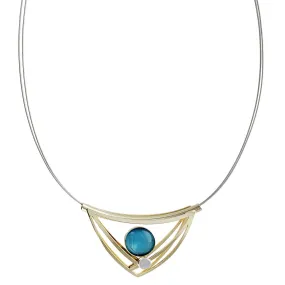 Christophe Poly Sliding Gold Blue Chevron Necklace