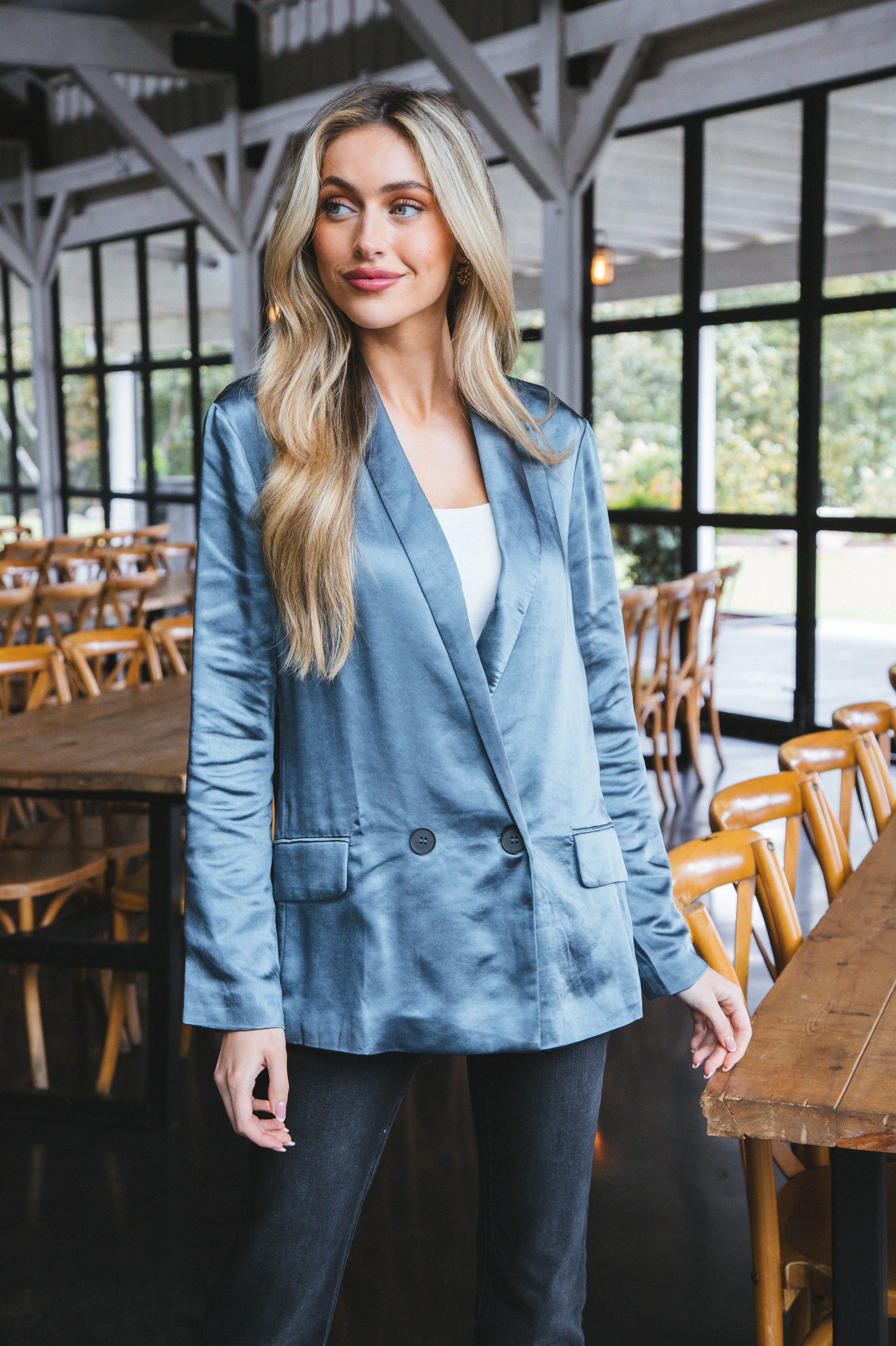 Cleo Satin Blazer, Blue