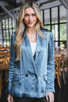 Cleo Satin Blazer, Blue