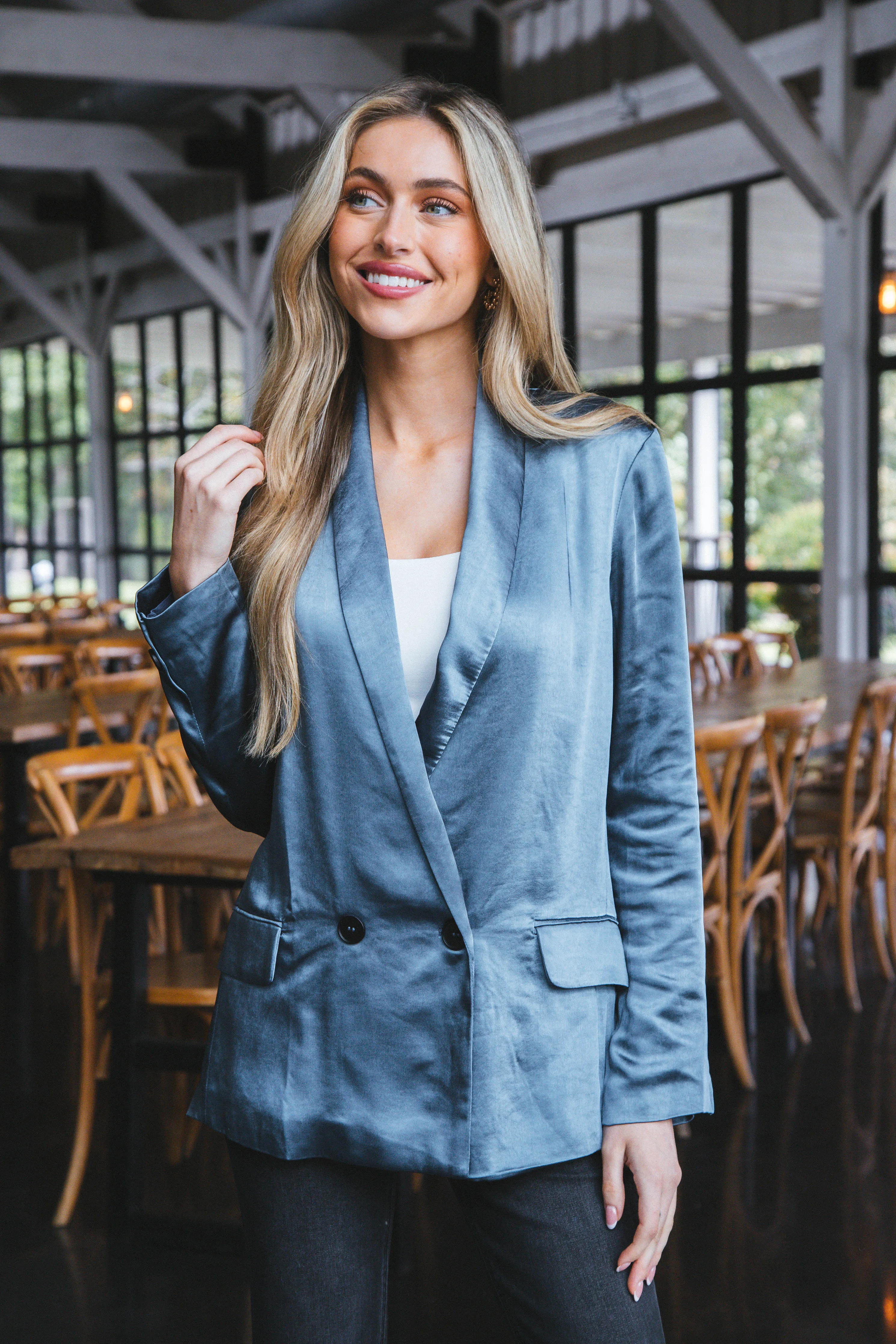 Cleo Satin Blazer, Blue