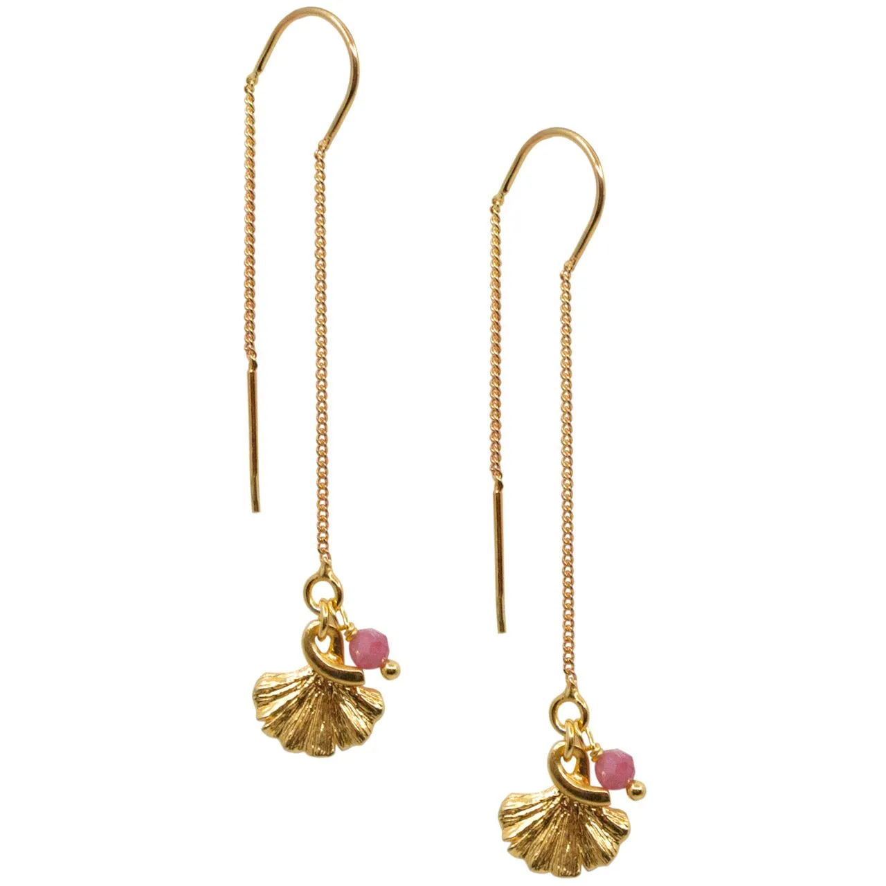 Dainty Gingko Leaf and Tourmaline Threader Earrings