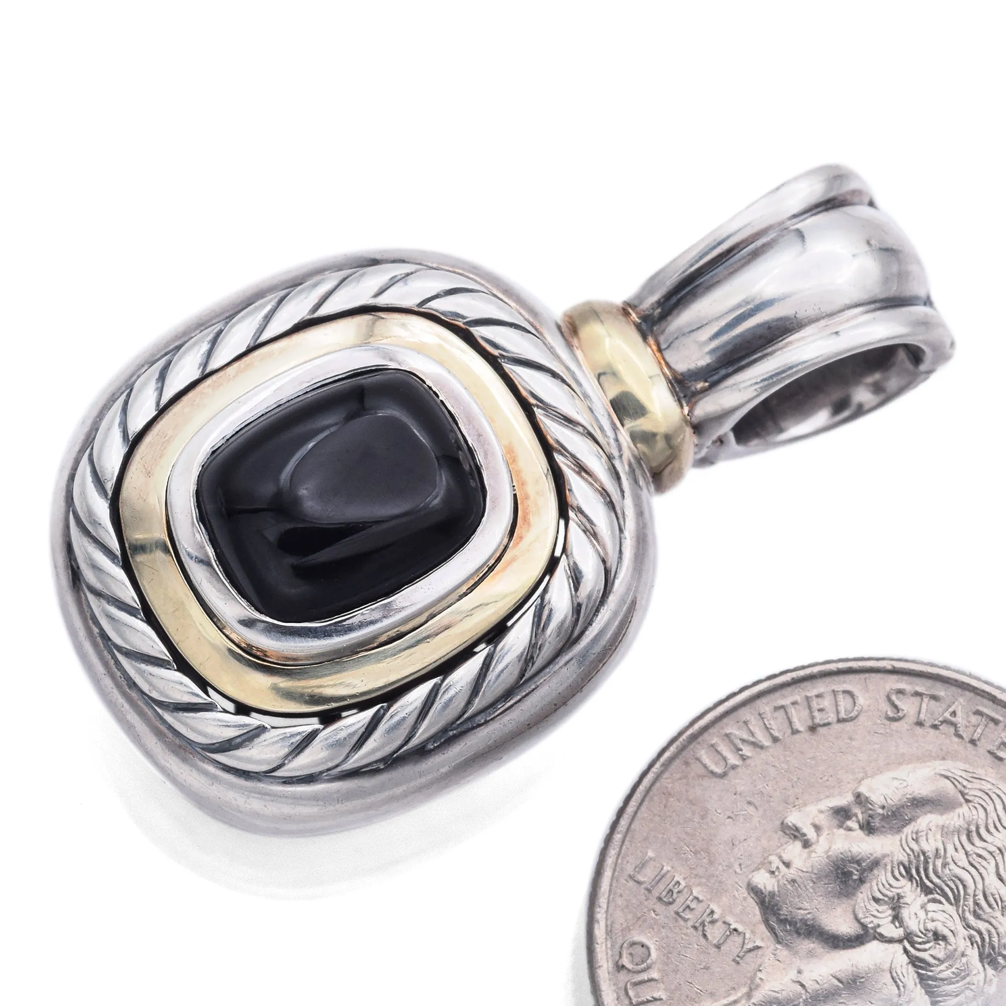 David Yurman Albion Sterling Silver and 14K Yellow Gold Onyx Enhancer Pendant