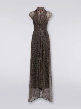 DS24WG2G Long lamé lace dress with torchon neckline