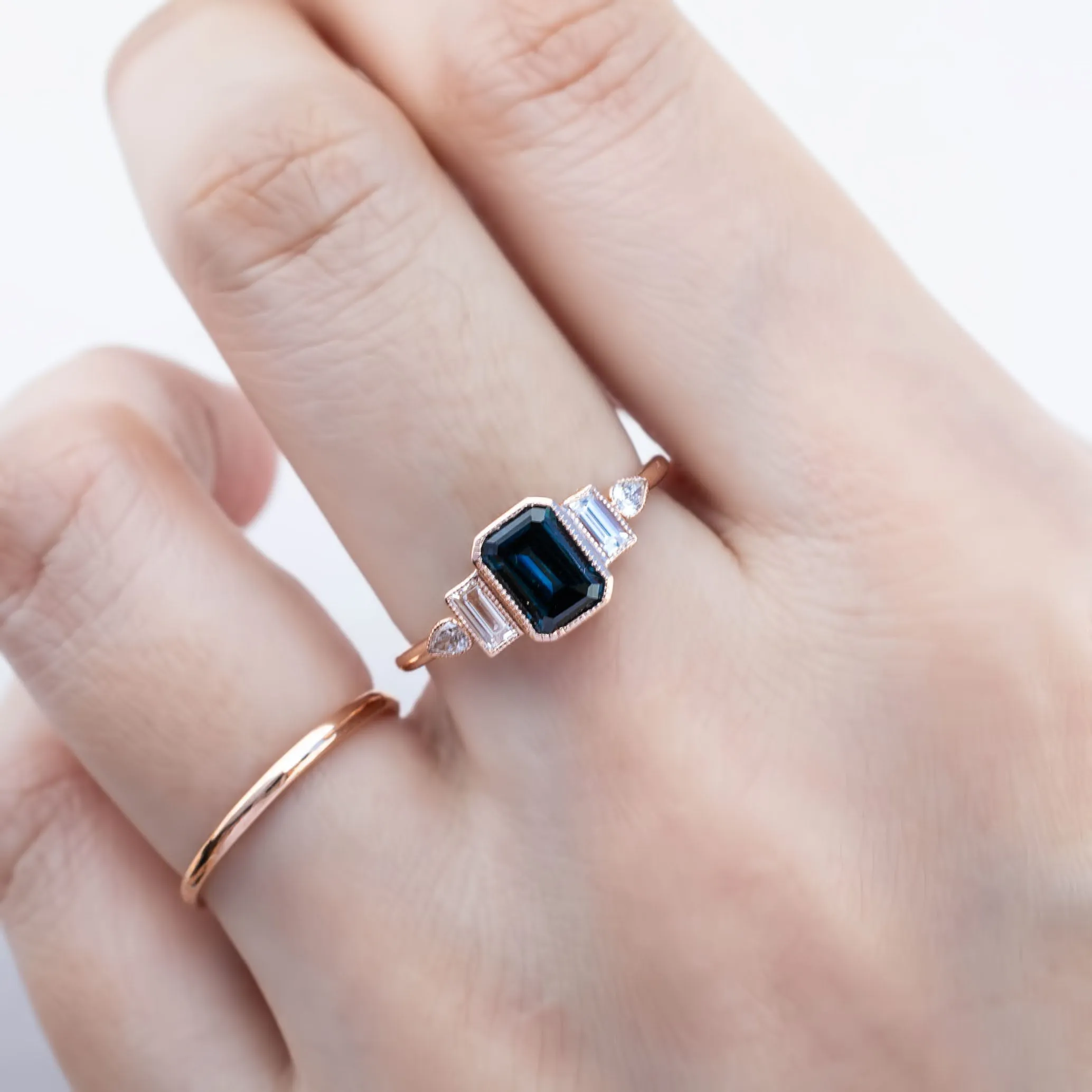 Edith Ring 1.19ct Teal Blue Queensland Sapphire, 14K Rose Gold (One of a kind)