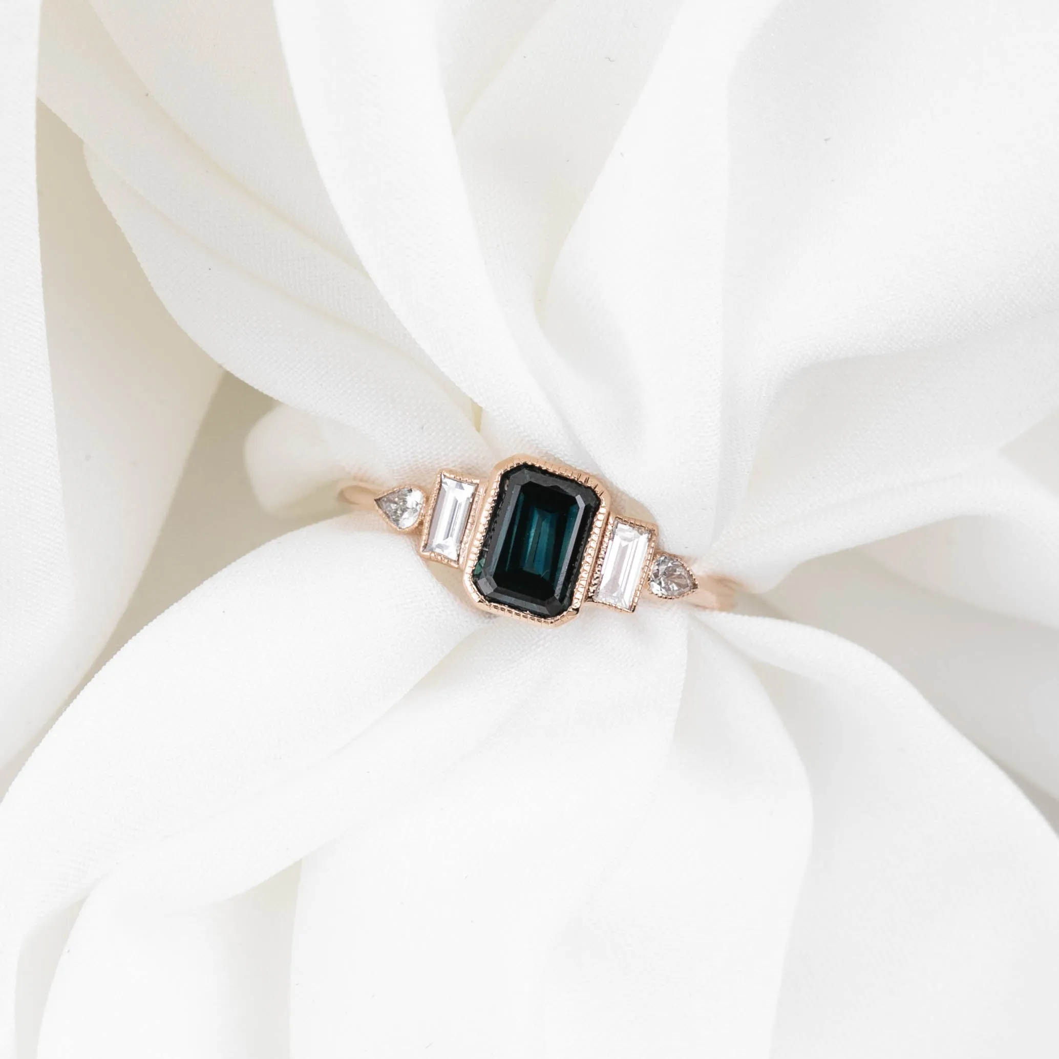 Edith Ring 1.19ct Teal Blue Queensland Sapphire, 14K Rose Gold (One of a kind)