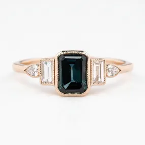 Edith Ring 1.19ct Teal Blue Queensland Sapphire, 14K Rose Gold (One of a kind)