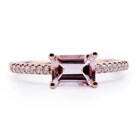 Emerald Cut Morganite East West Setting with Diamond Accented Shank