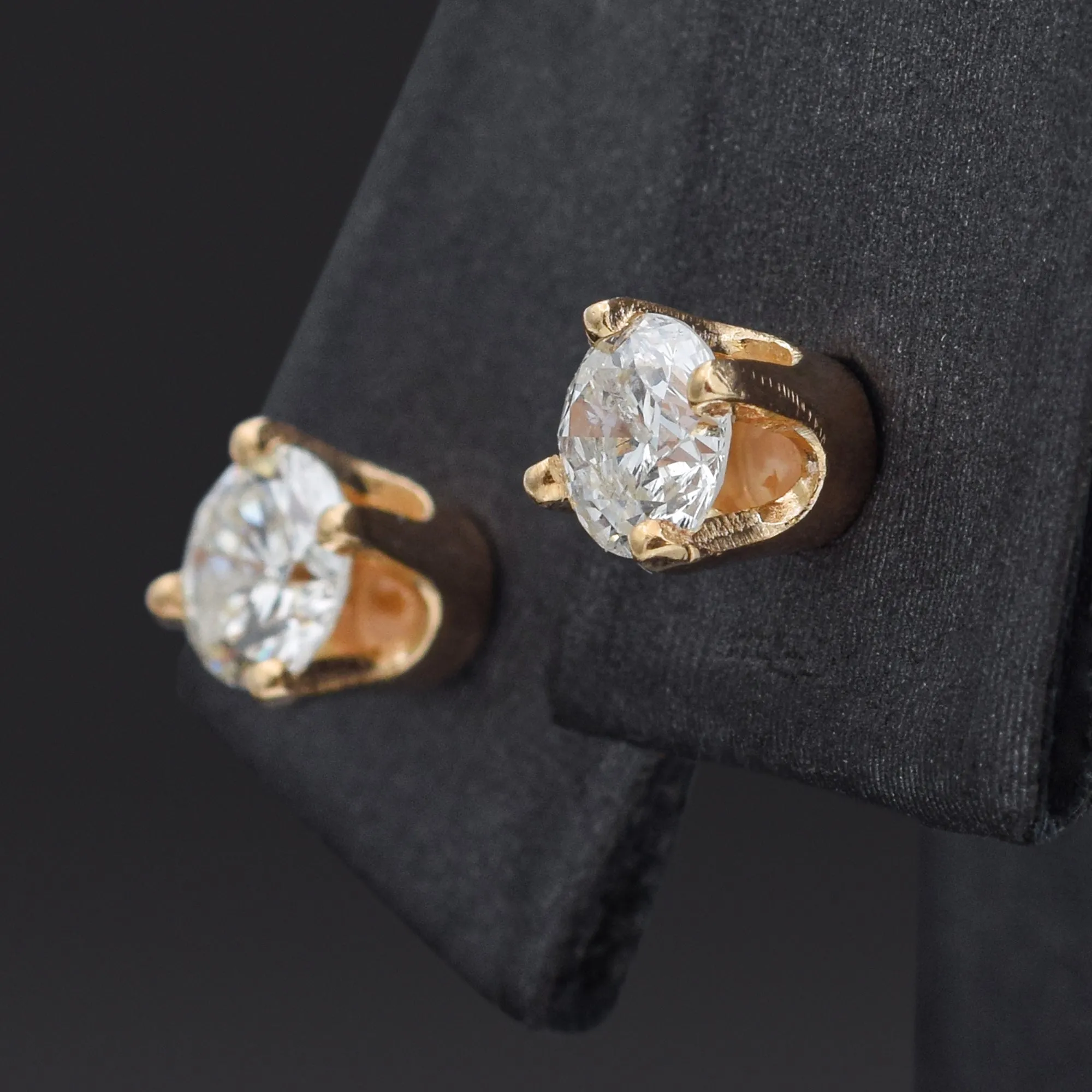 Estate 14K Yellow Gold 0.56 TCW Diamond Round Stud Earrings 4.25 mm