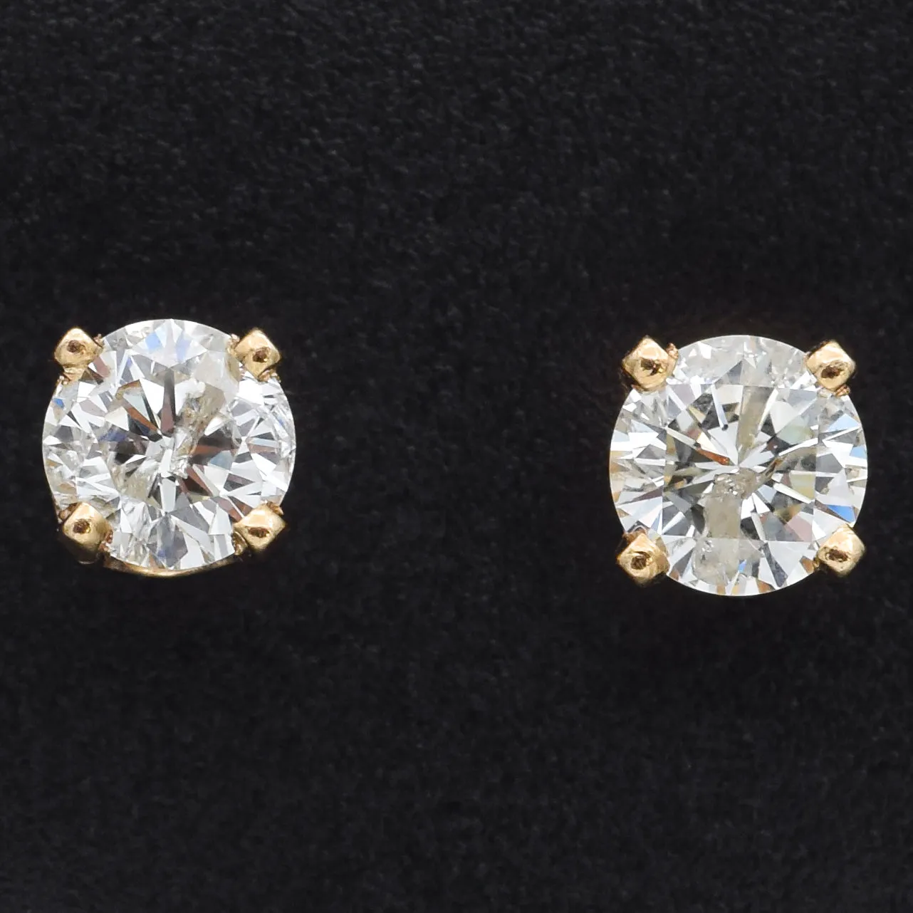 Estate 14K Yellow Gold 0.56 TCW Diamond Round Stud Earrings 4.25 mm