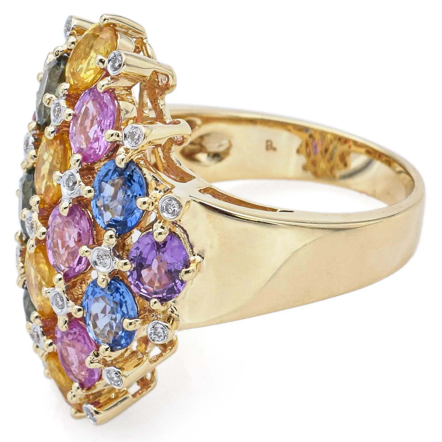 Estate 14K Yellow Gold 9.50 TCW Multi-Color Sapphire & 0.32 TCW Diamonds Ring