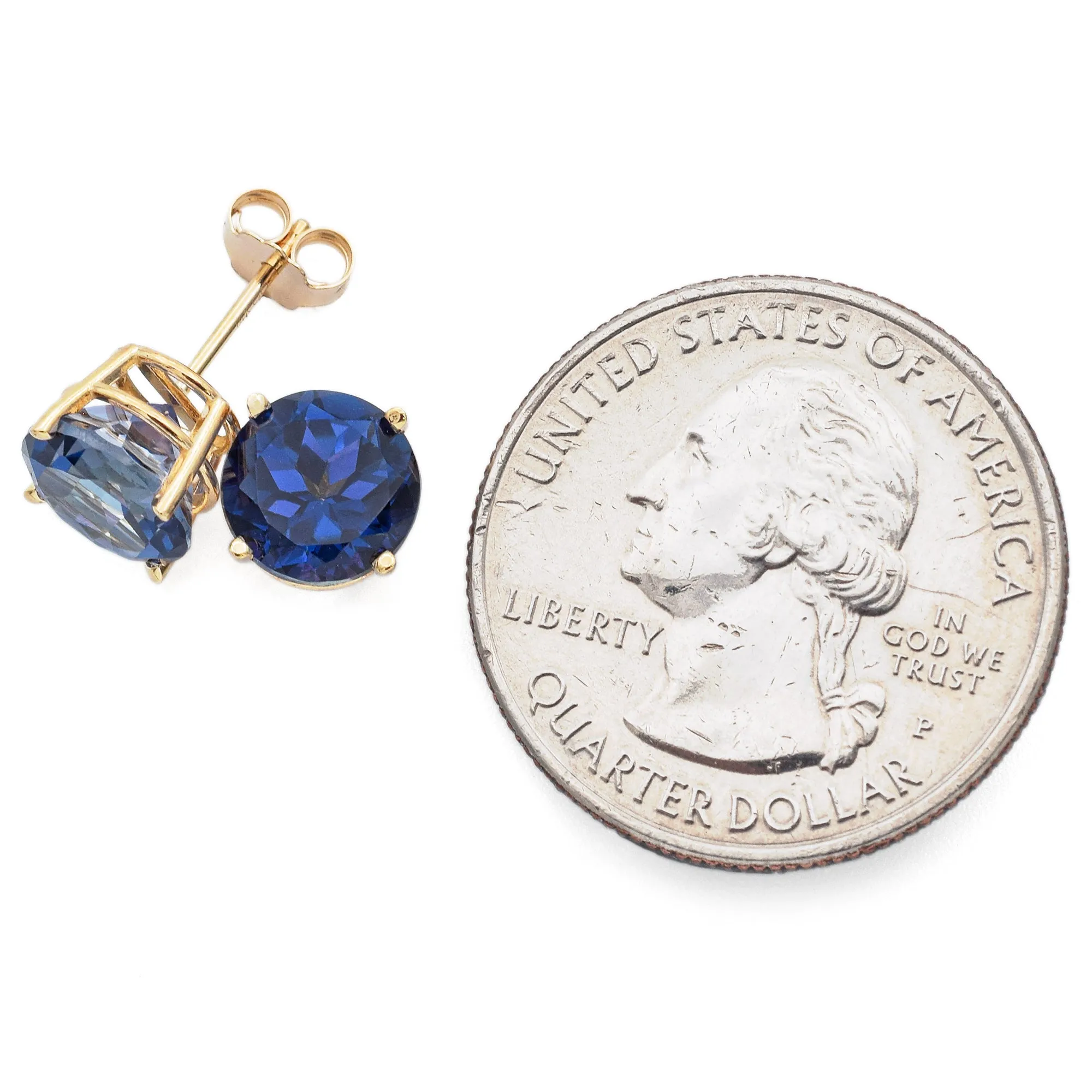 Estate 14K Yellow Gold Lab Sapphire Round Stud Earrings 8 mm