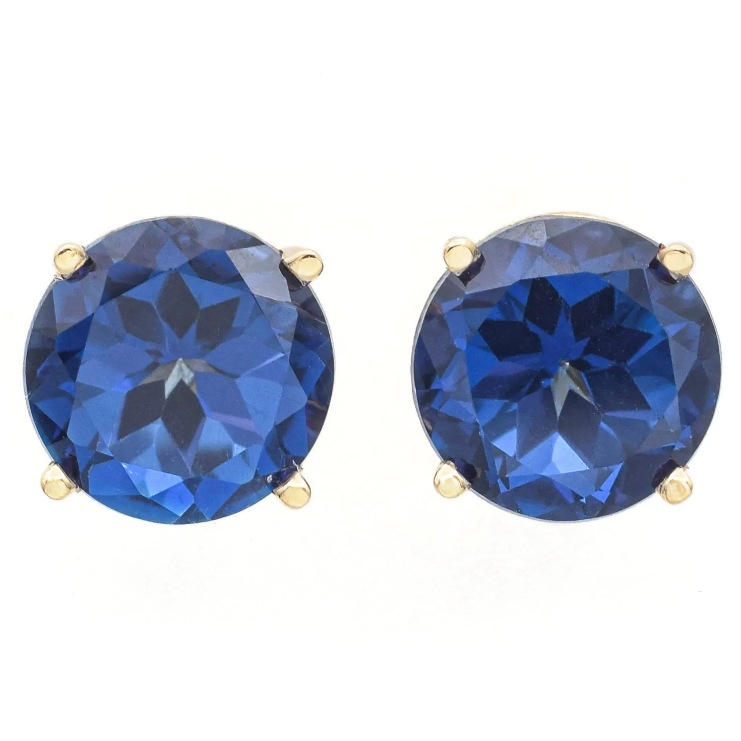 Estate 14K Yellow Gold Lab Sapphire Round Stud Earrings 8 mm