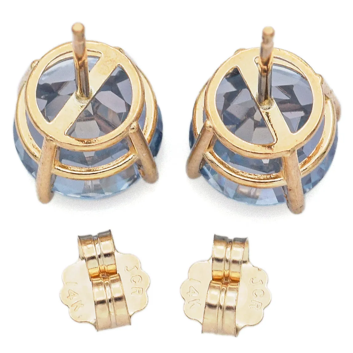 Estate 14K Yellow Gold Lab Sapphire Round Stud Earrings 8 mm