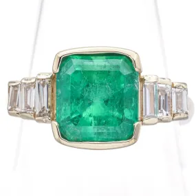 Estate 14K Yellow Gold Square 2.79Ct Emerald & 0.50TCW Diamond Ring Size 6