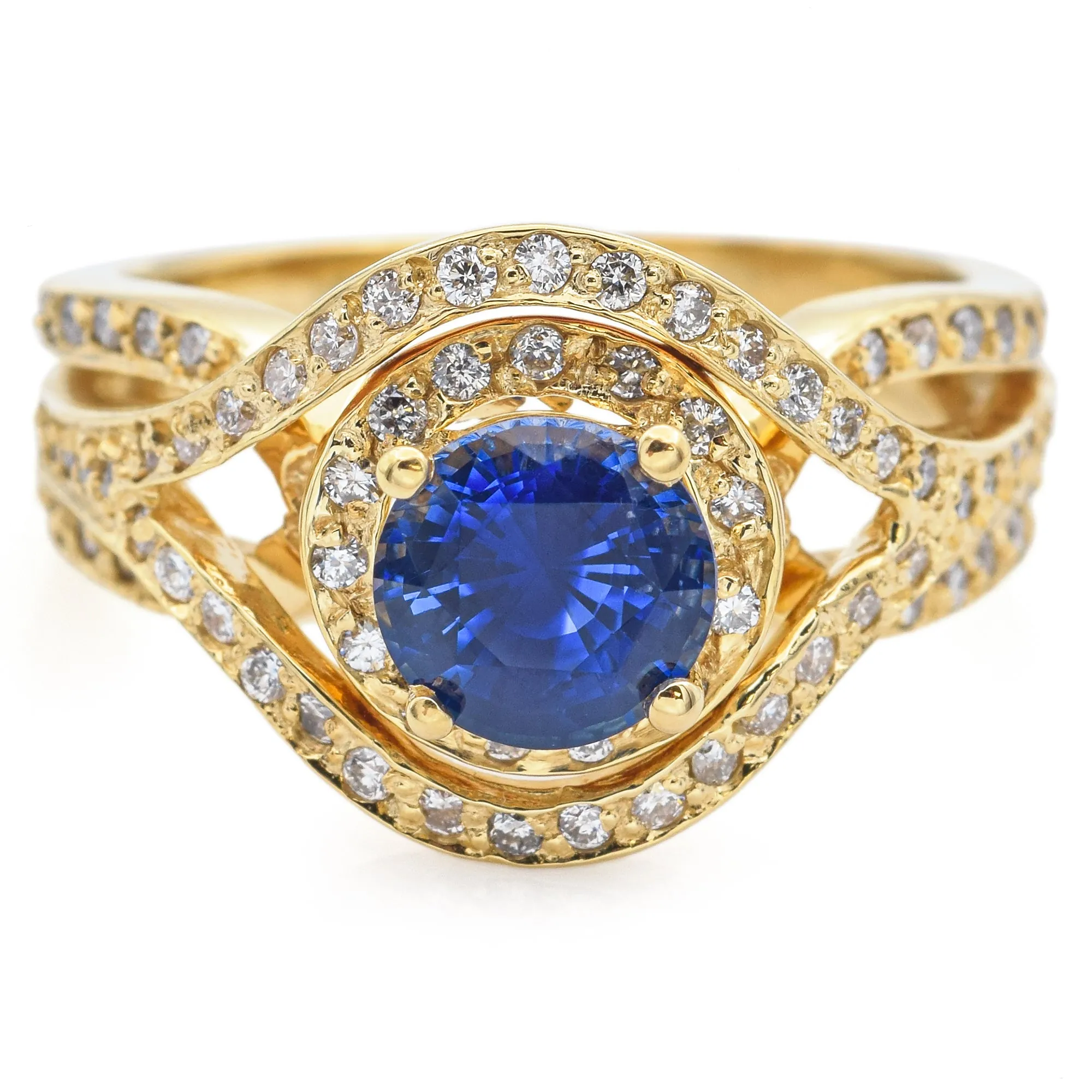 Estate 18K Yellow Gold 1.60 Ct Ceylon Blue Sapphire & 0.80 TCW Diamond Ring