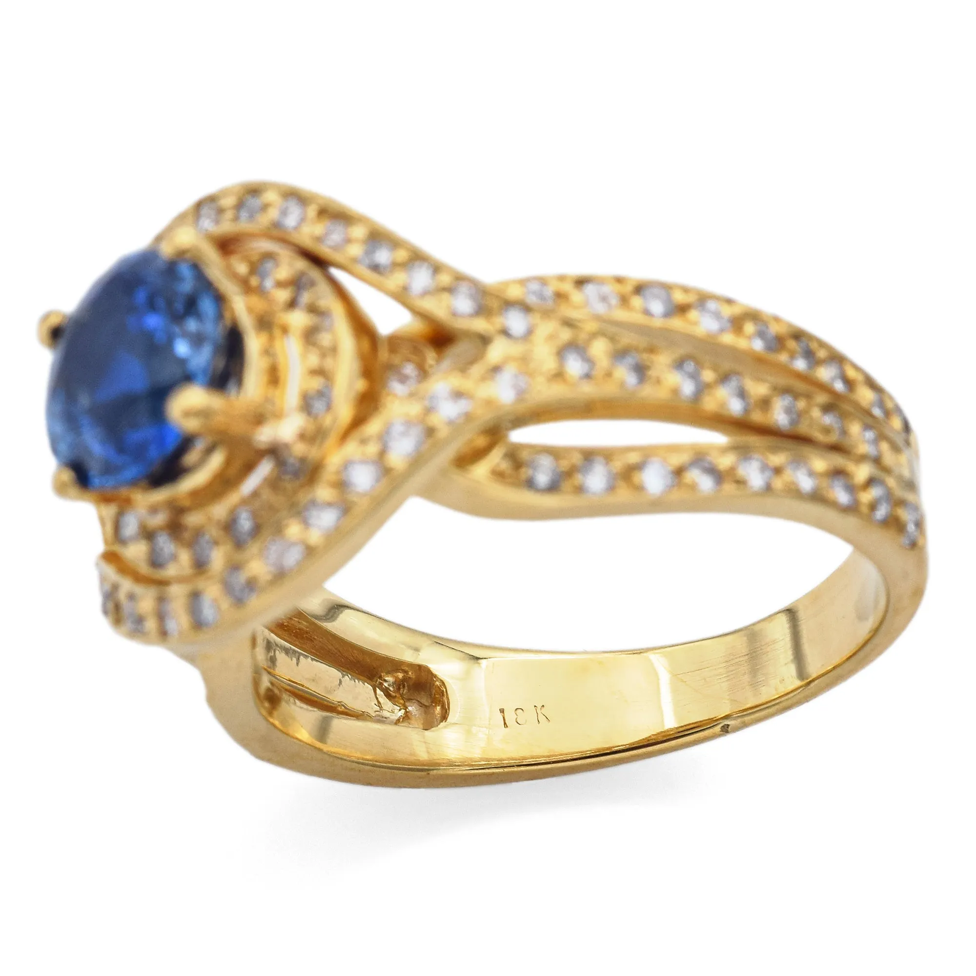 Estate 18K Yellow Gold 1.60 Ct Ceylon Blue Sapphire & 0.80 TCW Diamond Ring