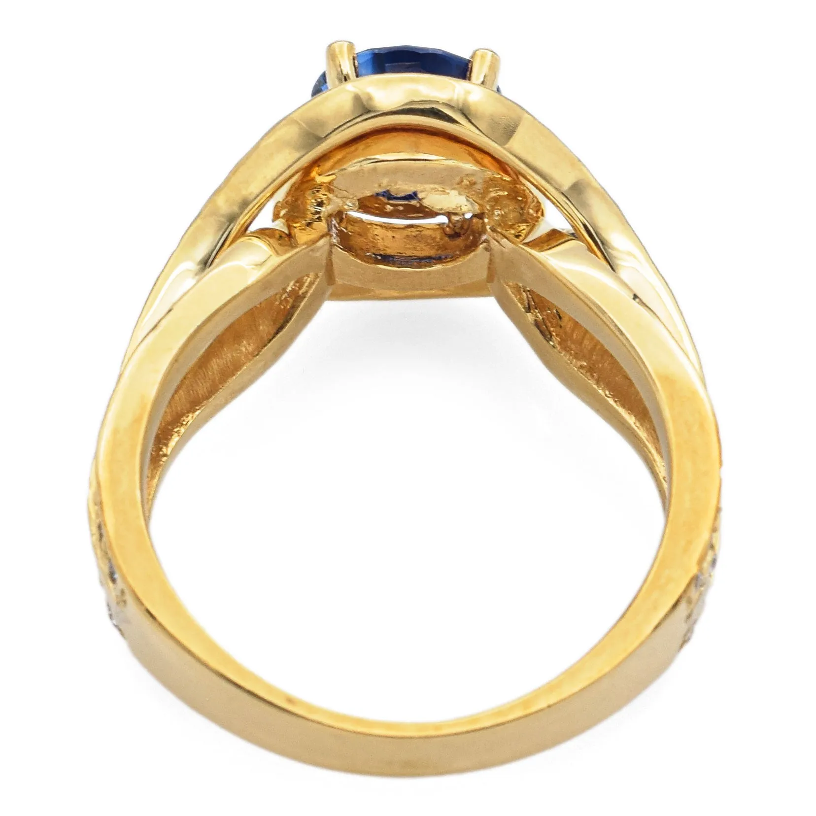 Estate 18K Yellow Gold 1.60 Ct Ceylon Blue Sapphire & 0.80 TCW Diamond Ring