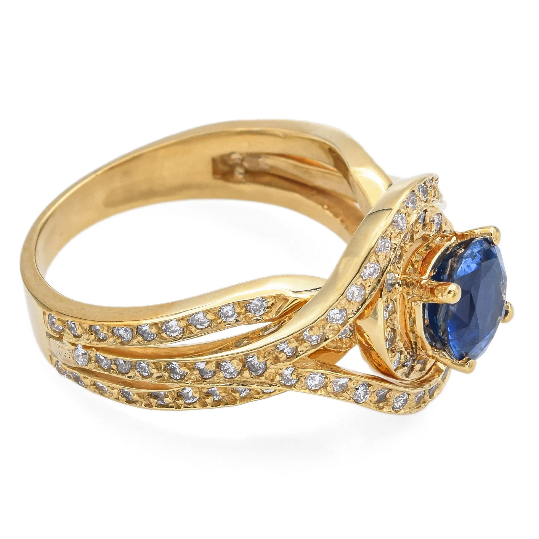 Estate 18K Yellow Gold 1.60 Ct Ceylon Blue Sapphire & 0.80 TCW Diamond Ring