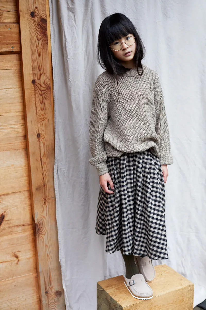 Flannel Checked Midi Skirt Black/Caramel