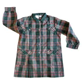 French Vintage 1960's Green Tartan Dress/ Blouse / 4-5Y