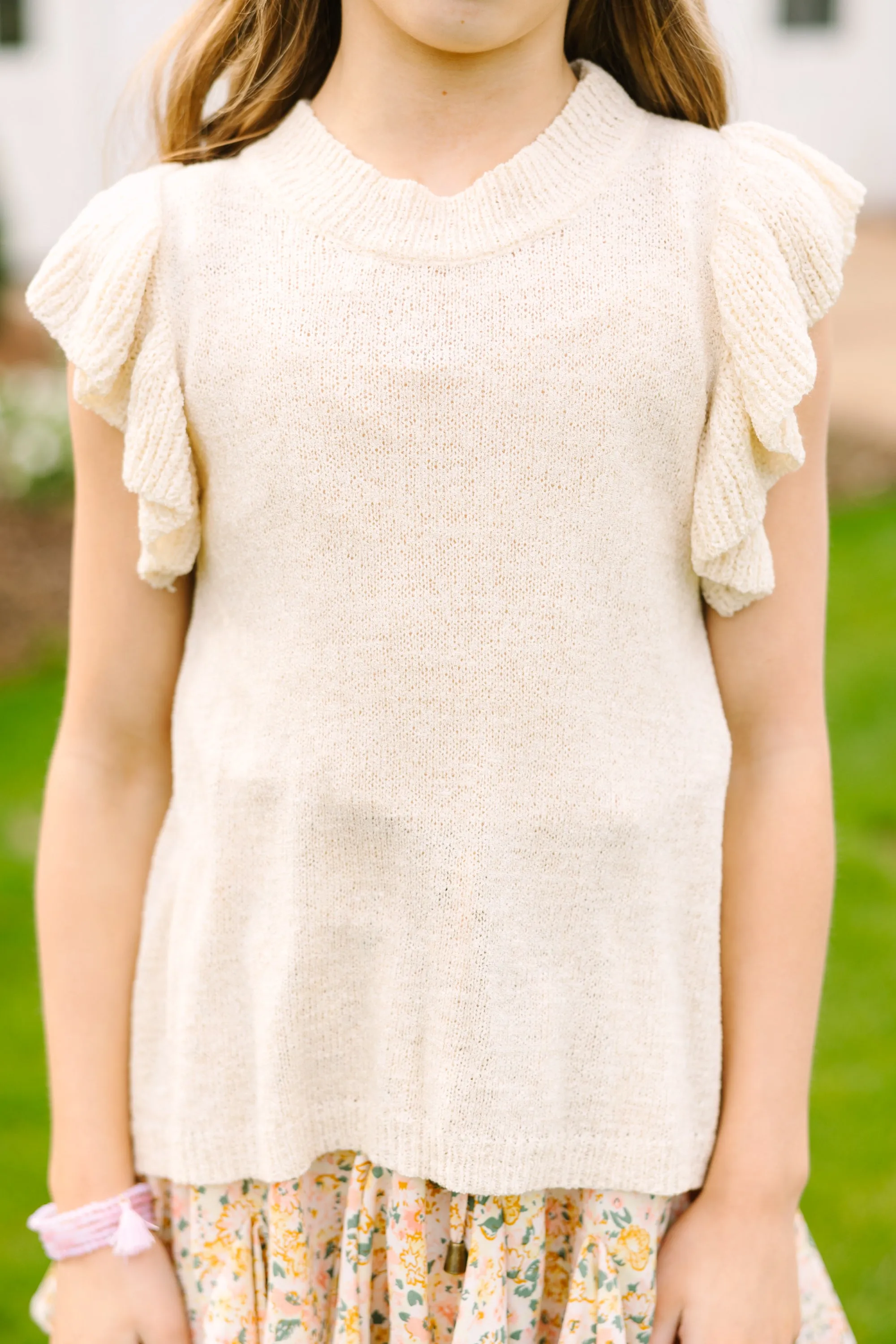 Girls: Certain Joy Cream White Knit Top