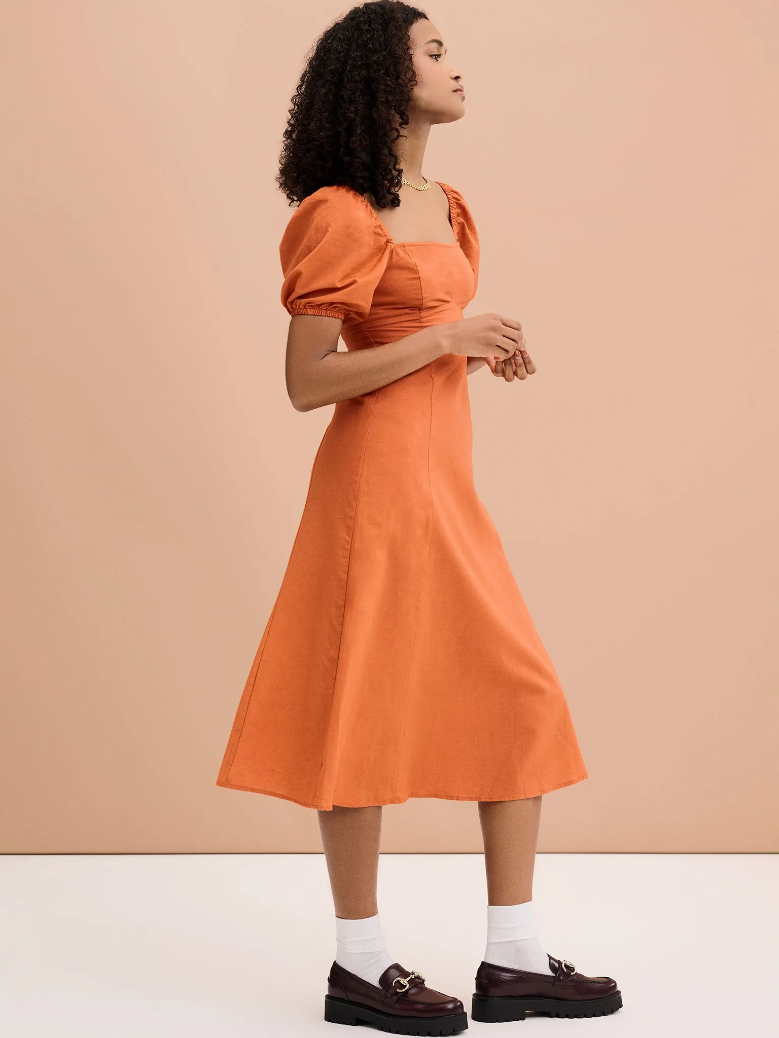 Harriet Linen Dress in Brick Red