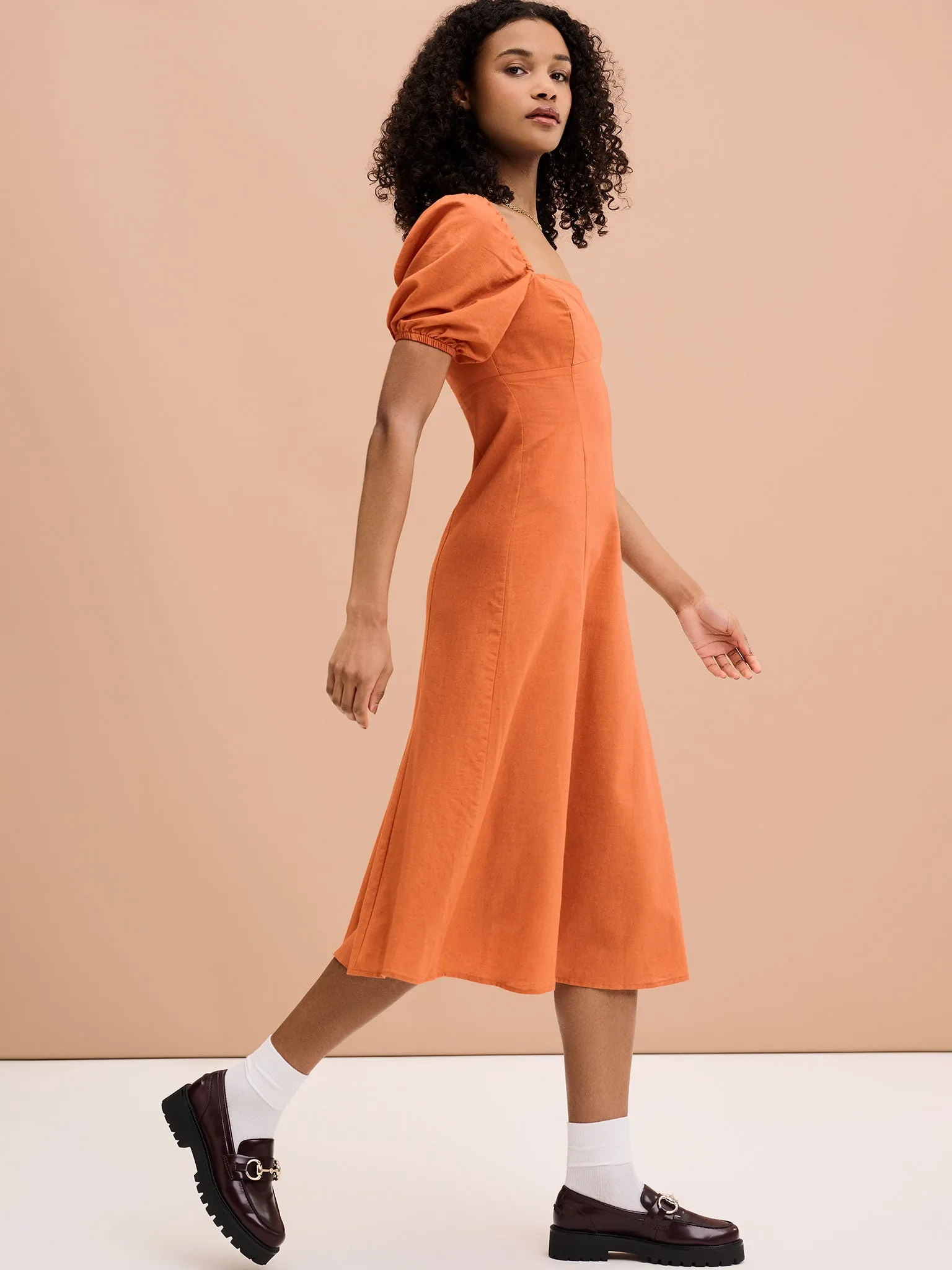 Harriet Linen Dress in Brick Red